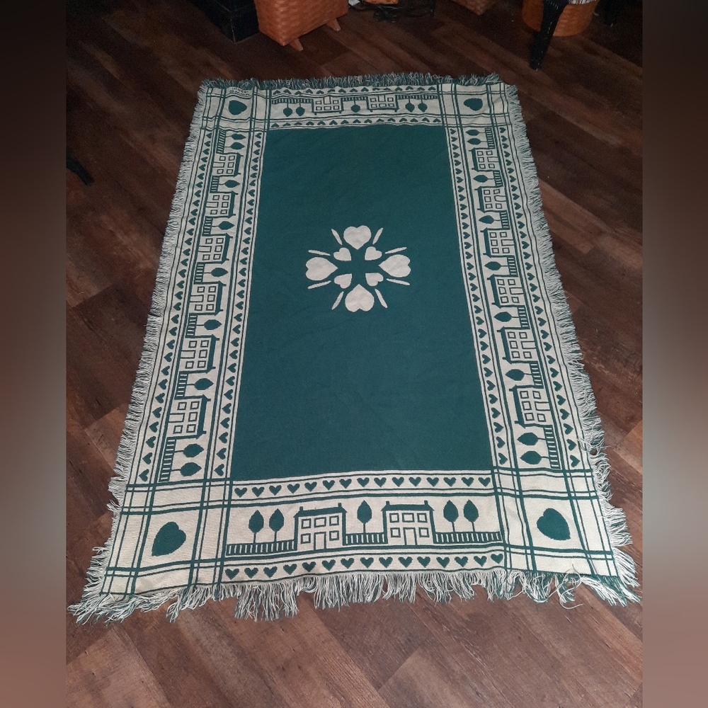Green and Cream Cottage Core Style Throw Blanket